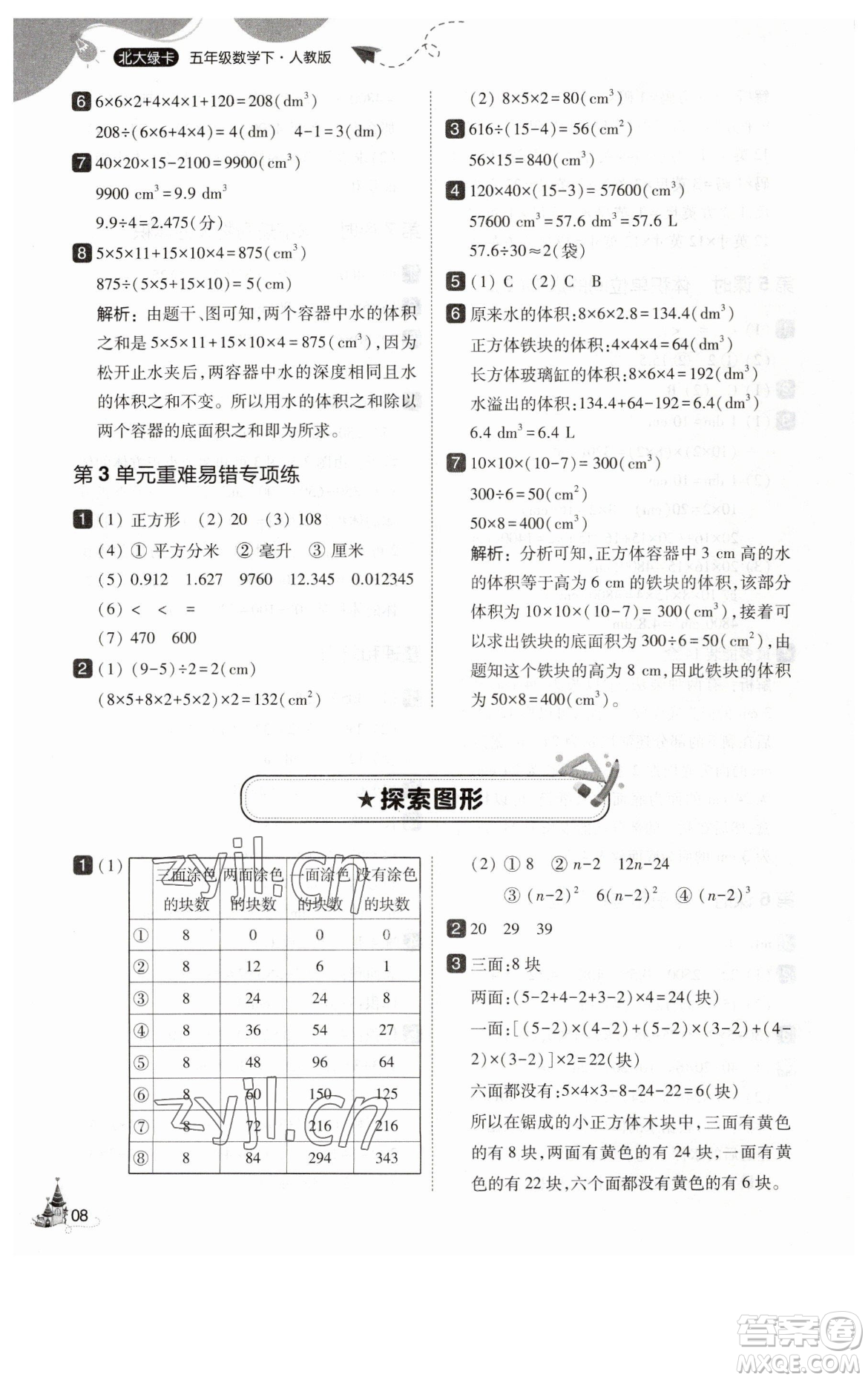 東北師范大學(xué)出版社2023北大綠卡五年級下冊數(shù)學(xué)人教版參考答案