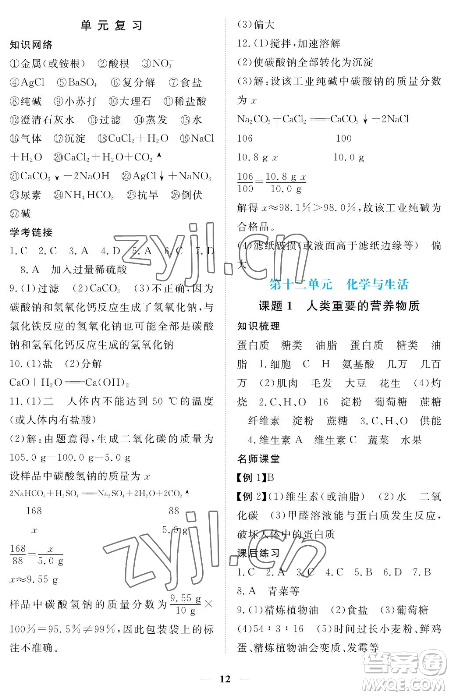 江西人民出版社2023一課一練創(chuàng)新練習(xí)九年級(jí)下冊(cè)化學(xué)人教版參考答案