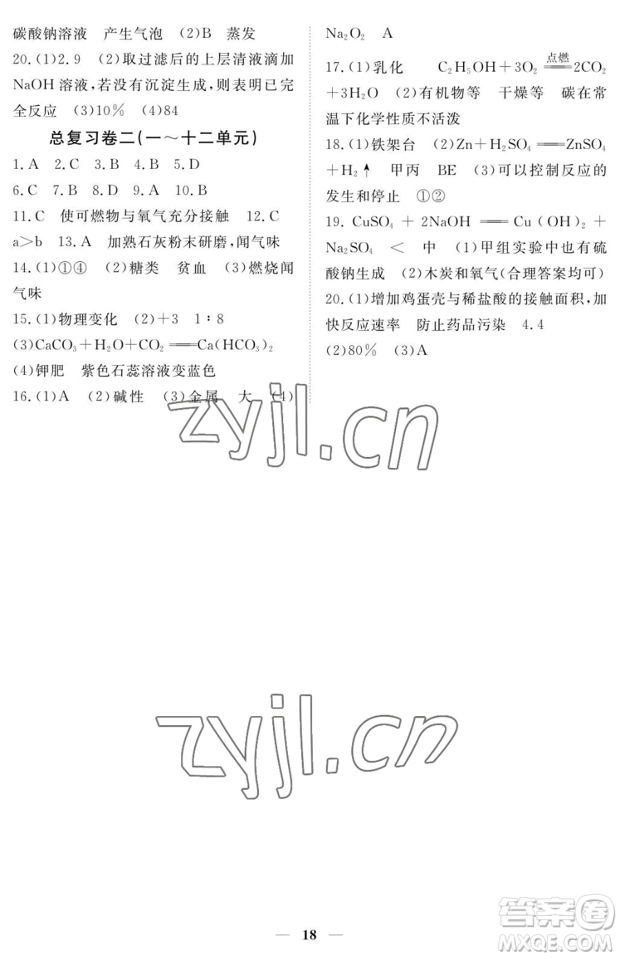 江西人民出版社2023一課一練創(chuàng)新練習(xí)九年級(jí)下冊(cè)化學(xué)人教版參考答案