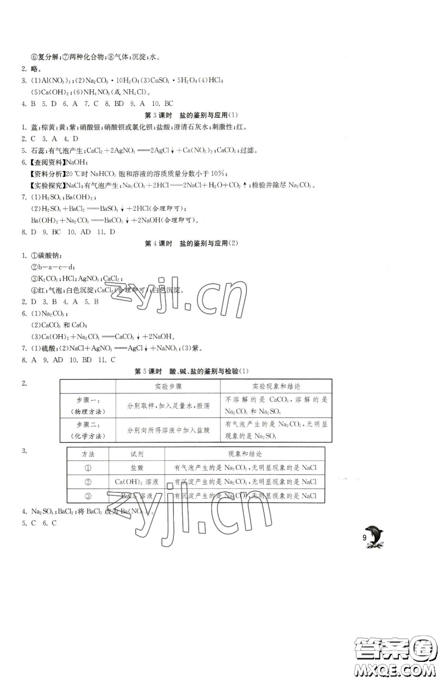 江蘇人民出版社2023實驗班提優(yōu)訓(xùn)練九年級下冊化學(xué)滬教版上海專版參考答案