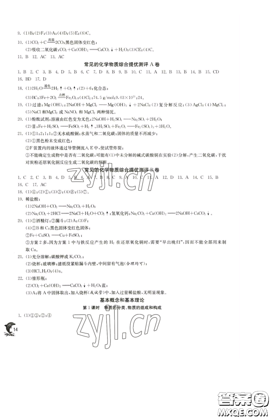 江蘇人民出版社2023實驗班提優(yōu)訓(xùn)練九年級下冊化學(xué)滬教版上海專版參考答案