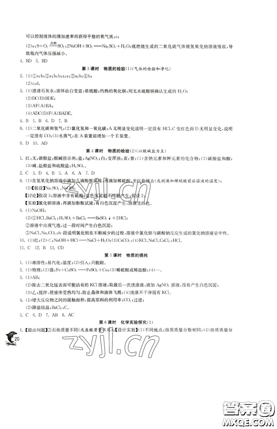 江蘇人民出版社2023實驗班提優(yōu)訓(xùn)練九年級下冊化學(xué)滬教版上海專版參考答案