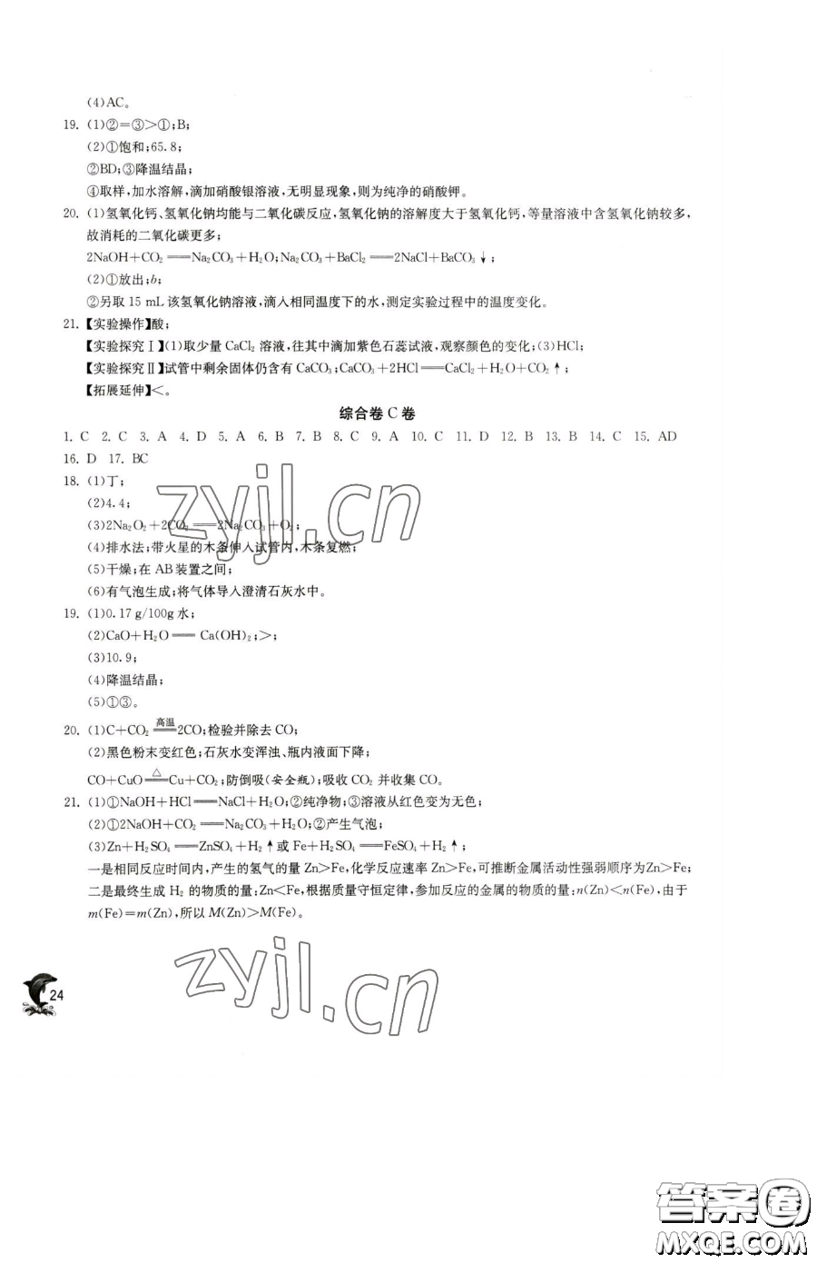 江蘇人民出版社2023實驗班提優(yōu)訓(xùn)練九年級下冊化學(xué)滬教版上海專版參考答案