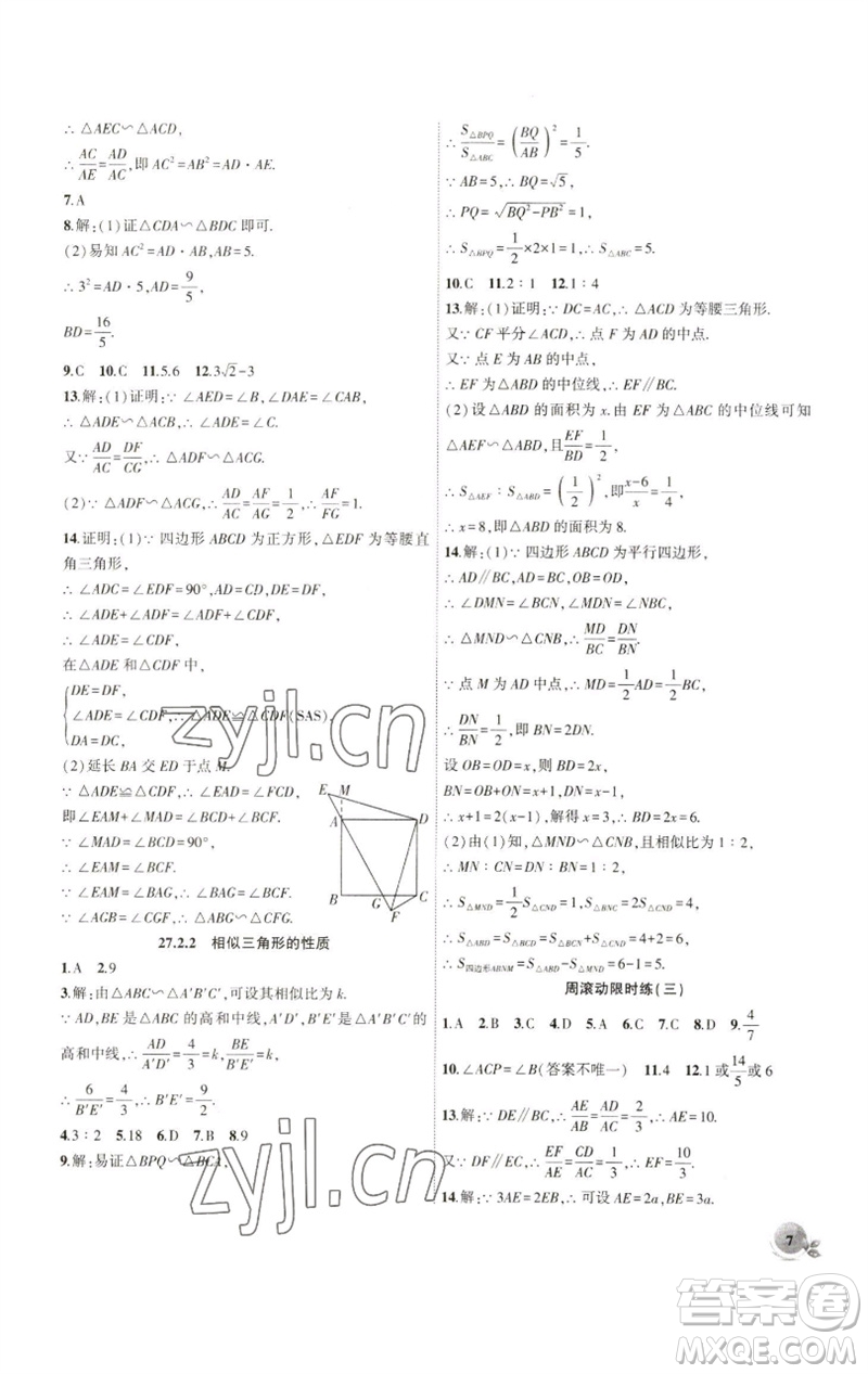 安徽大學(xué)出版社2023創(chuàng)新課堂創(chuàng)新作業(yè)本九年級數(shù)學(xué)下冊人教版參考答案