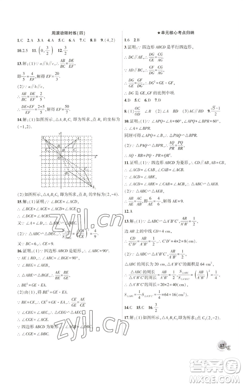 安徽大學(xué)出版社2023創(chuàng)新課堂創(chuàng)新作業(yè)本九年級數(shù)學(xué)下冊人教版參考答案