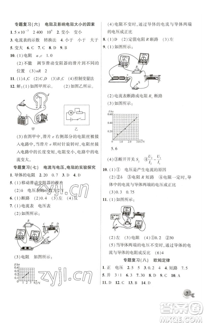 安徽大學(xué)出版社2023創(chuàng)新課堂創(chuàng)新作業(yè)本九年級(jí)物理下冊(cè)滬科版參考答案