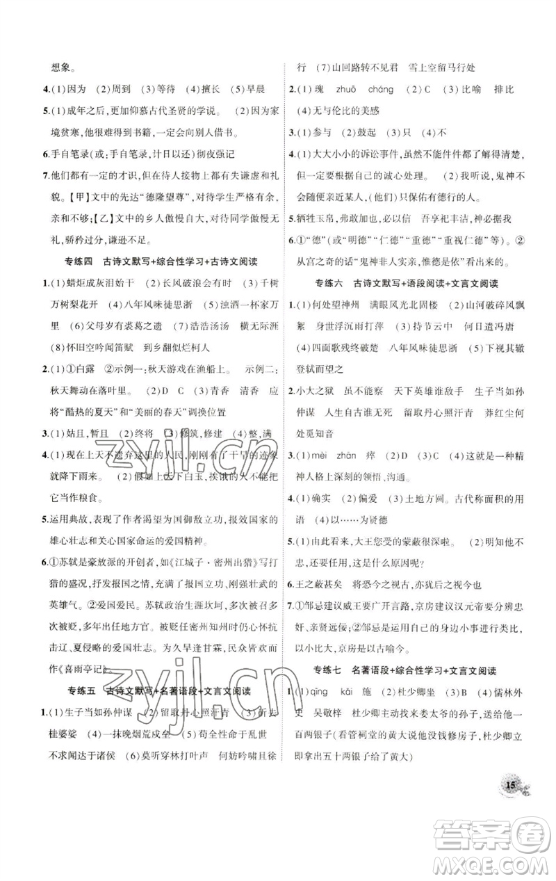 安徽大學(xué)出版社2023創(chuàng)新課堂創(chuàng)新作業(yè)本九年級語文下冊部編版參考答案