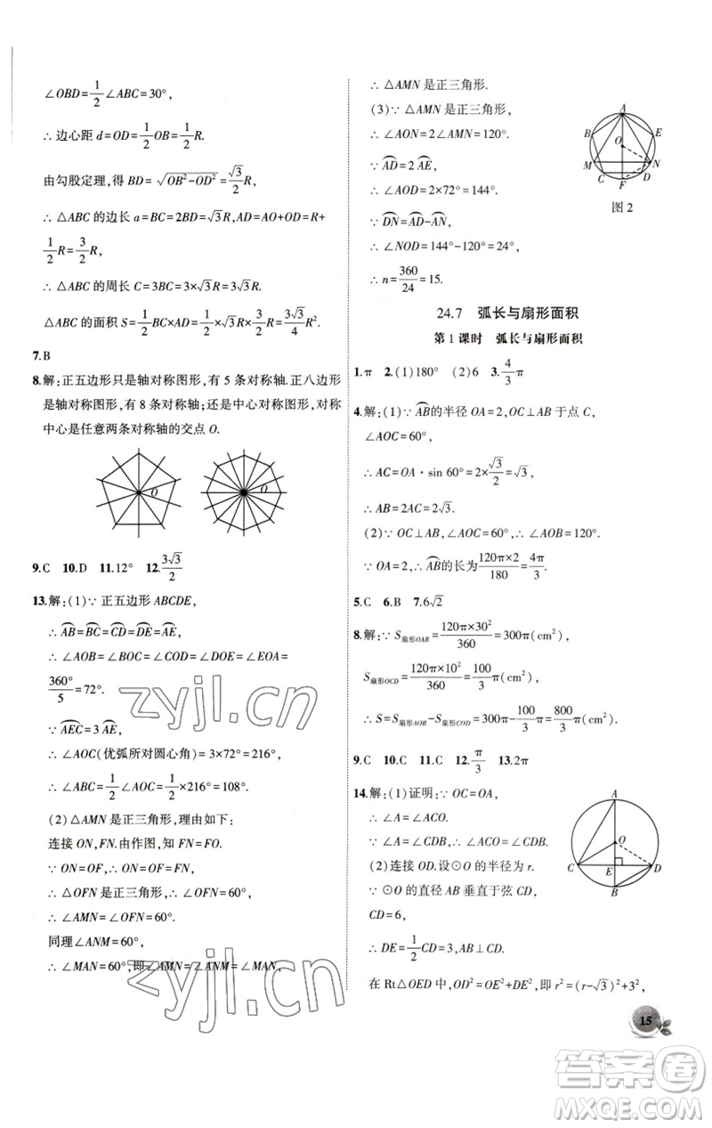 安徽大學(xué)出版社2023創(chuàng)新課堂創(chuàng)新作業(yè)本九年級(jí)數(shù)學(xué)下冊滬科版參考答案