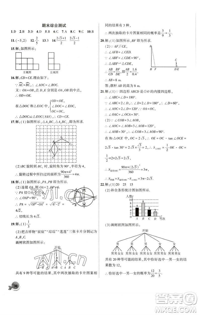 安徽大學(xué)出版社2023創(chuàng)新課堂創(chuàng)新作業(yè)本九年級(jí)數(shù)學(xué)下冊滬科版參考答案