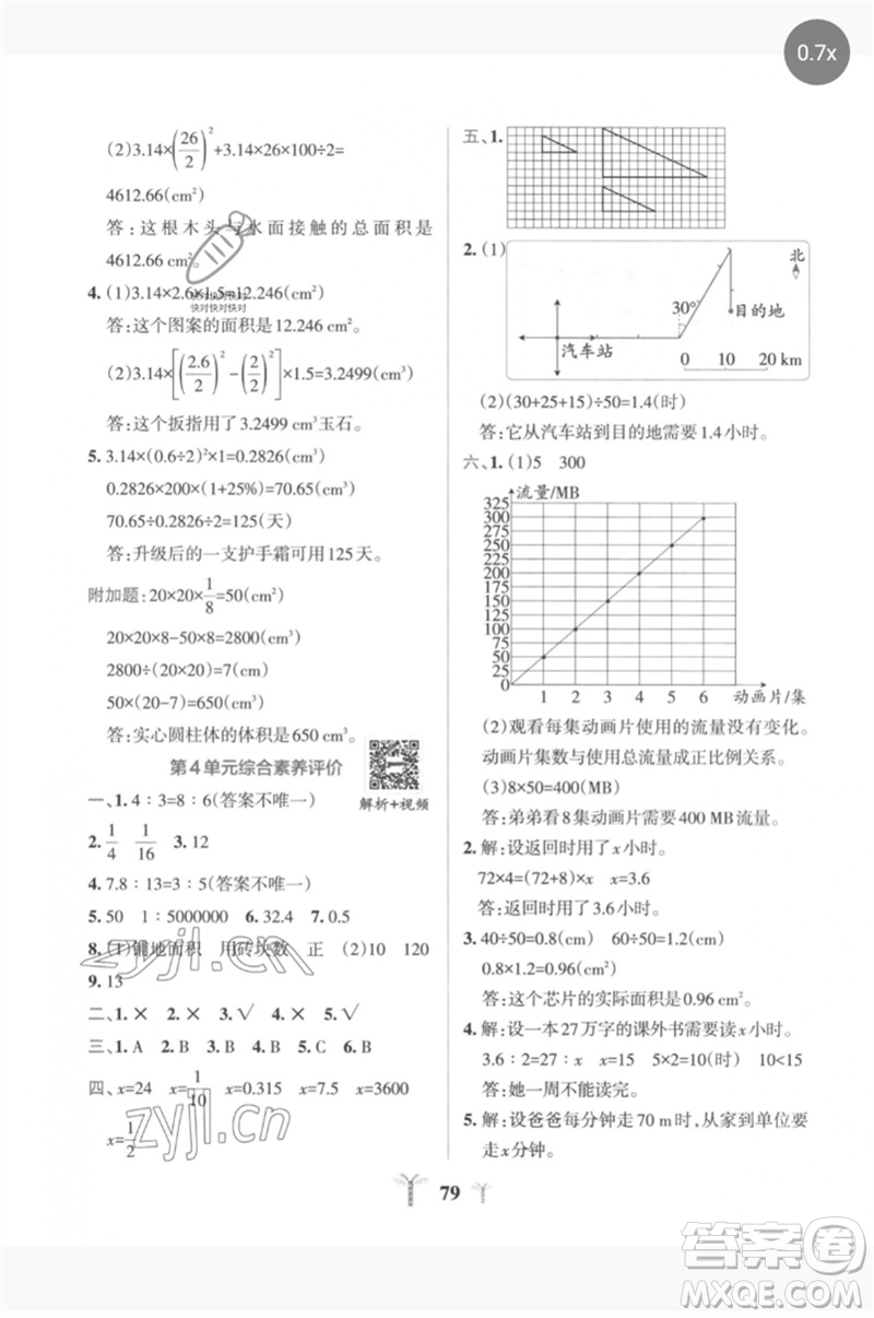 陜西師范大學(xué)出版總社2023小學(xué)學(xué)霸沖A卷六年級(jí)數(shù)學(xué)下冊人教版參考答案