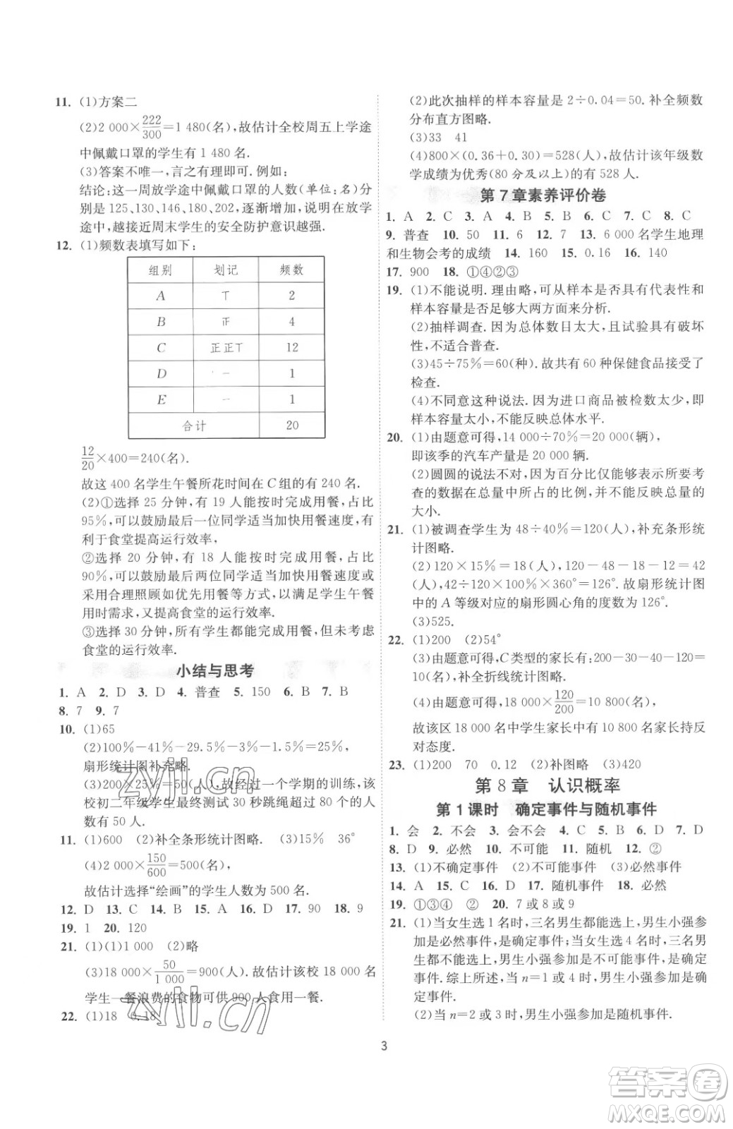 江蘇人民出版社2023春季1課3練單元達(dá)標(biāo)測試八年級下冊數(shù)學(xué)蘇科版參考答案