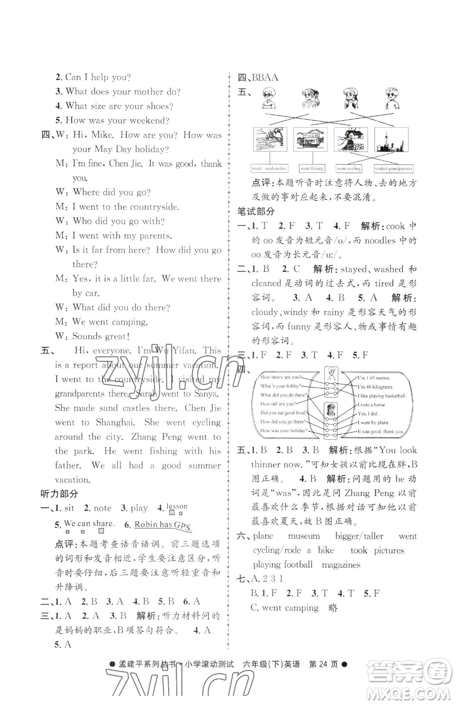 浙江工商大學(xué)出版社2023孟建平小學(xué)滾動(dòng)測(cè)試六年級(jí)下冊(cè)英語(yǔ)人教版參考答案