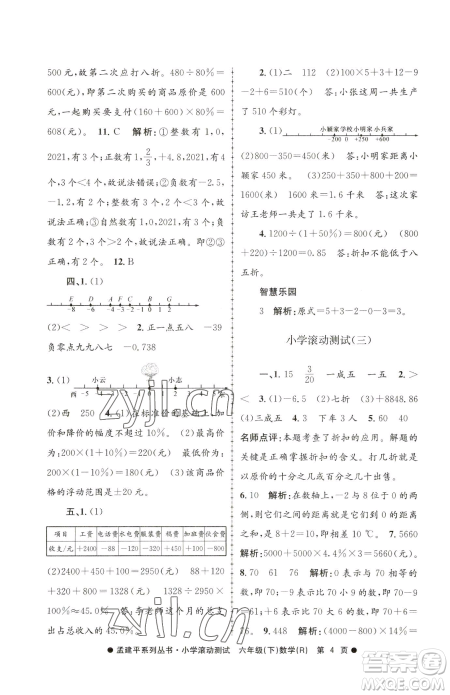 浙江工商大學(xué)出版社2023孟建平小學(xué)滾動(dòng)測試六年級下冊數(shù)學(xué)人教版參考答案