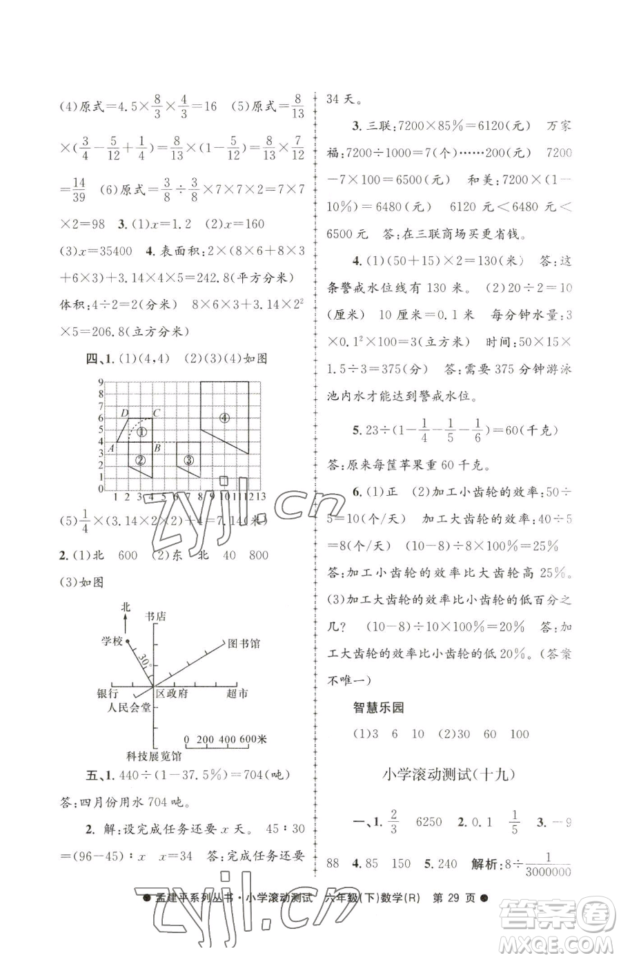 浙江工商大學(xué)出版社2023孟建平小學(xué)滾動(dòng)測試六年級下冊數(shù)學(xué)人教版參考答案