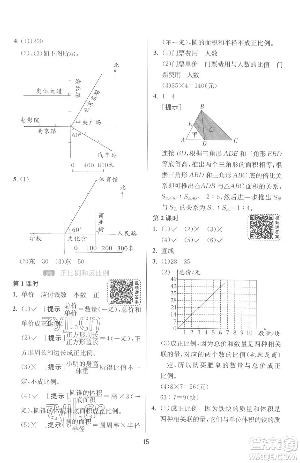江蘇人民出版社2023春季1課3練單元達標測試六年級下冊數(shù)學蘇科版參考答案