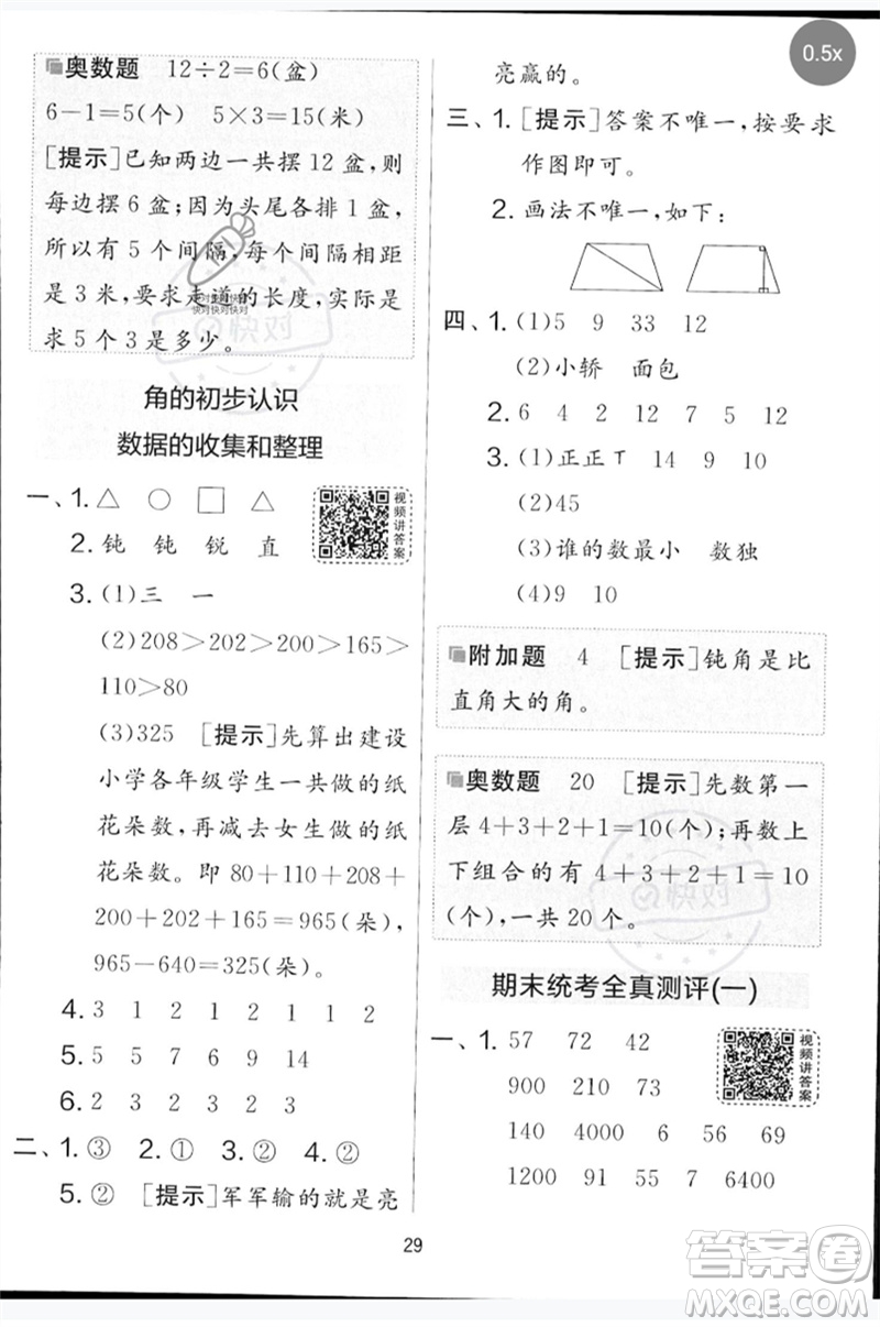吉林教育出版社2023春實(shí)驗(yàn)班提優(yōu)大考卷二年級(jí)數(shù)學(xué)下冊蘇教版參考答案