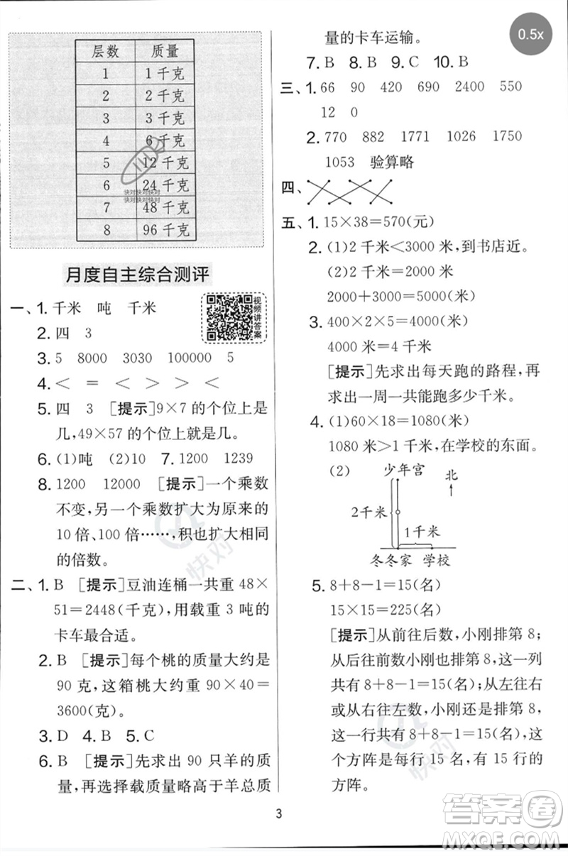 吉林教育出版社2023春實驗班提優(yōu)大考卷三年級數(shù)學(xué)下冊蘇教版參考答案