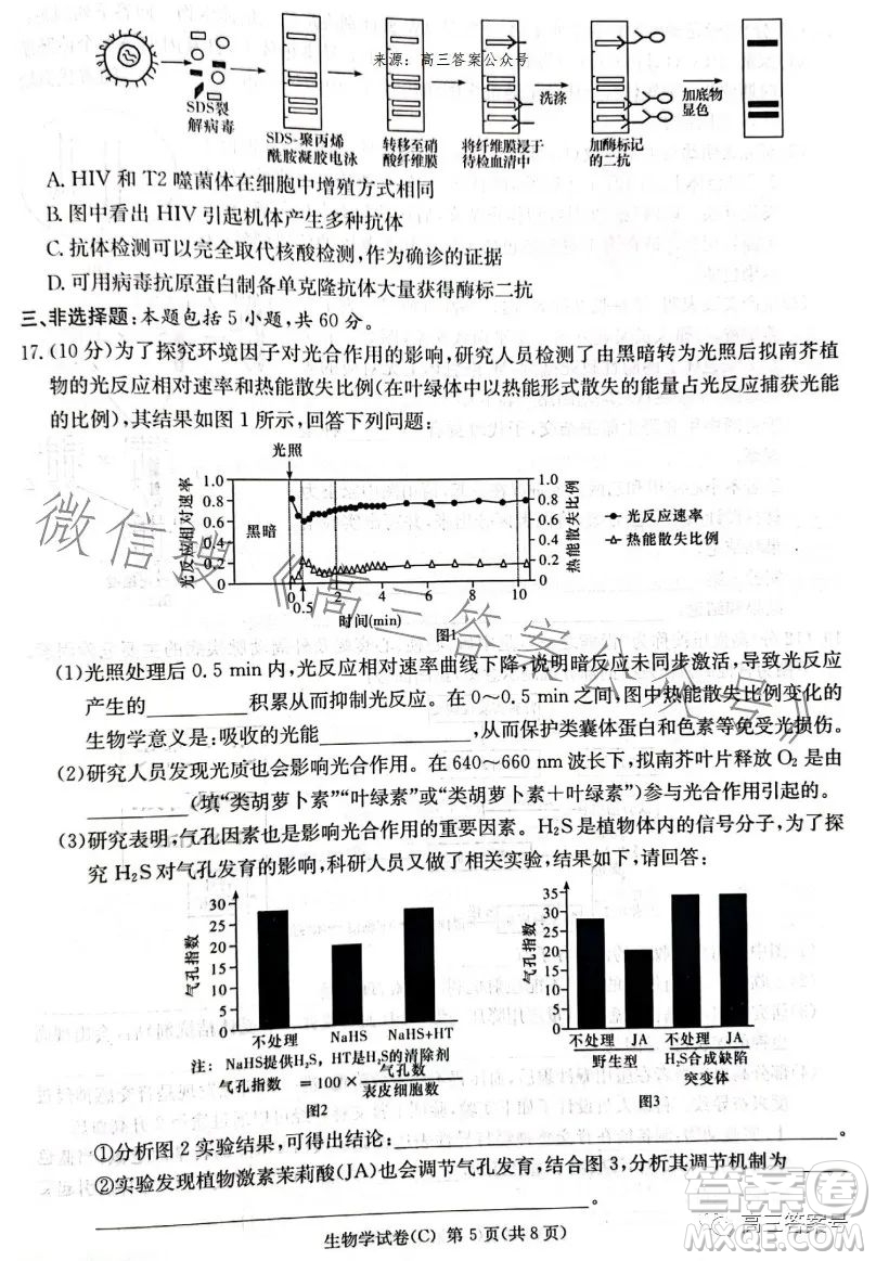 2023屆湖南新高考教學教研聯盟高三第一次聯考生物學試卷答案