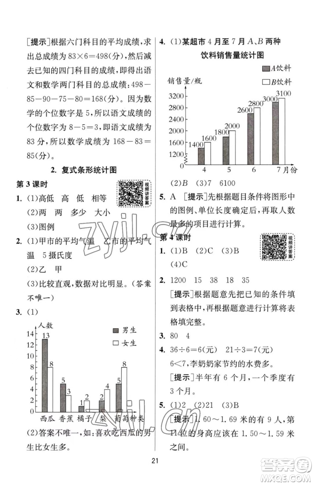 江蘇人民出版社2023春季1課3練單元達(dá)標(biāo)測(cè)試四年級(jí)下冊(cè)數(shù)學(xué)人教版參考答案