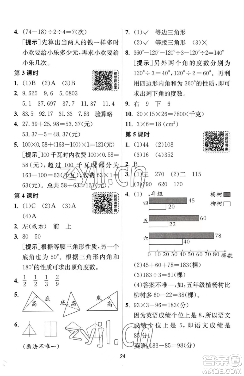 江蘇人民出版社2023春季1課3練單元達(dá)標(biāo)測(cè)試四年級(jí)下冊(cè)數(shù)學(xué)人教版參考答案