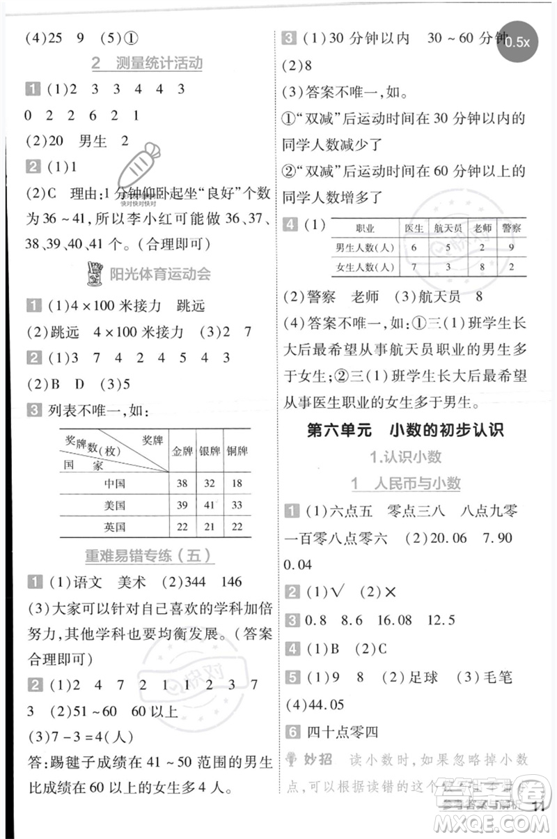 延邊教育出版社2023一遍過三年級(jí)數(shù)學(xué)下冊(cè)冀教版參考答案