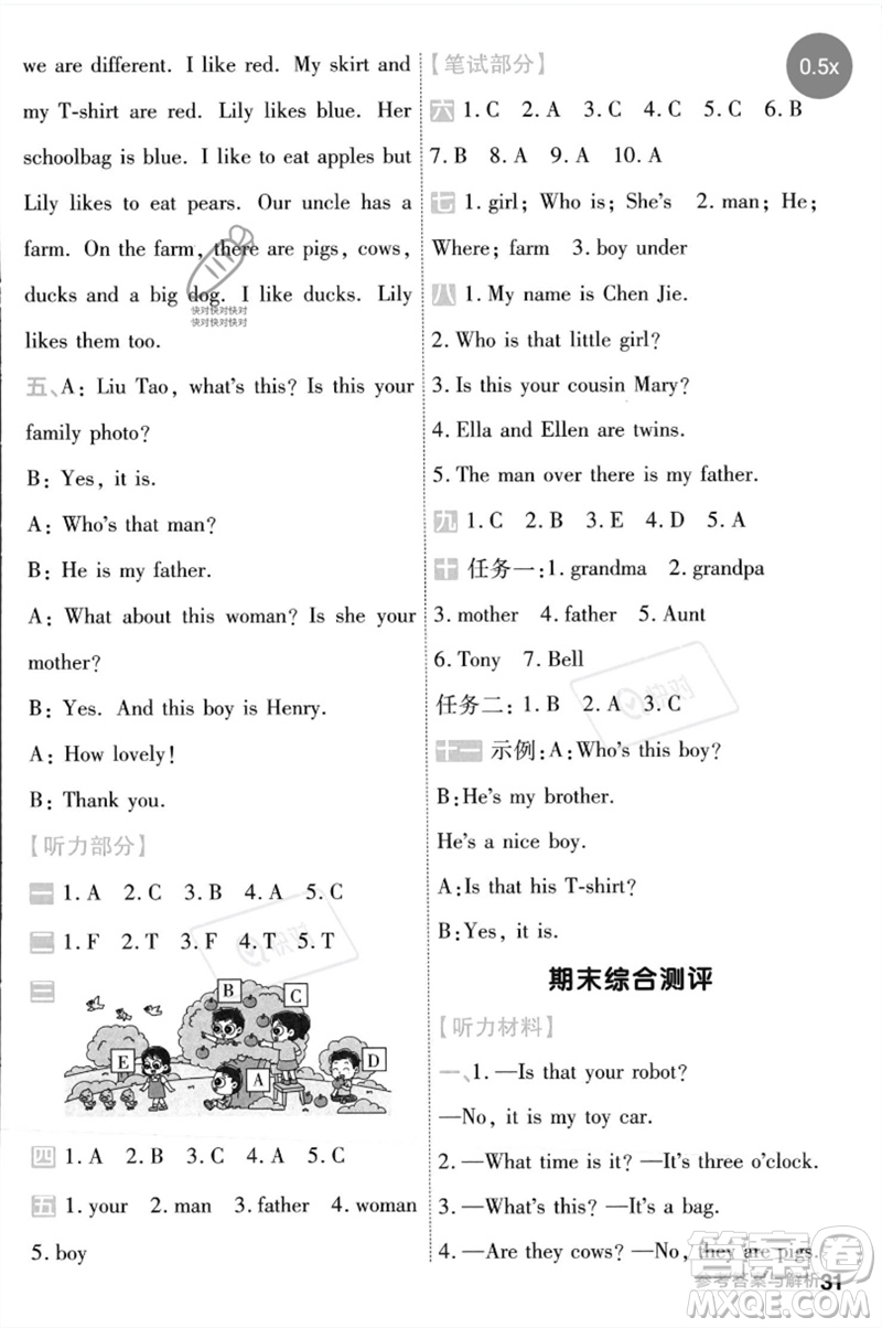 延邊教育出版社2023一遍過三年級(jí)英語(yǔ)下冊(cè)三起點(diǎn)譯林版參考答案