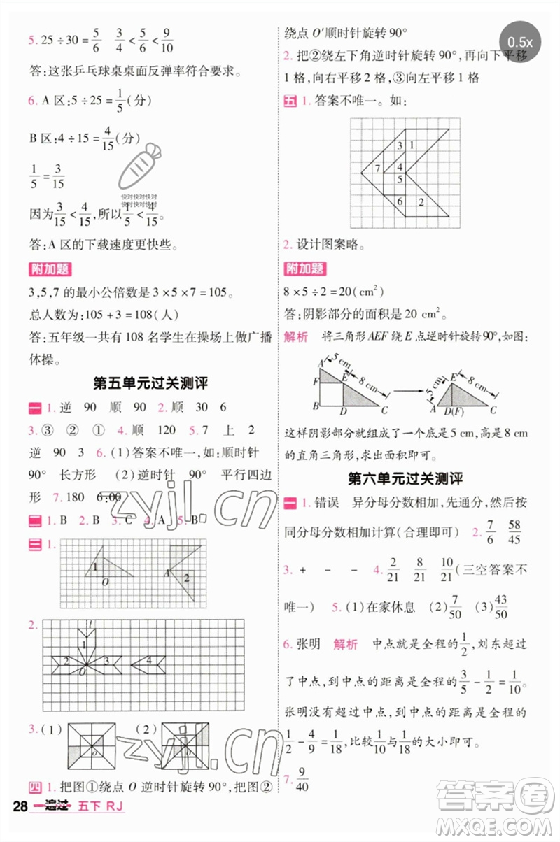 南京師范大學(xué)出版社2023一遍過五年級(jí)數(shù)學(xué)下冊(cè)人教版參考答案