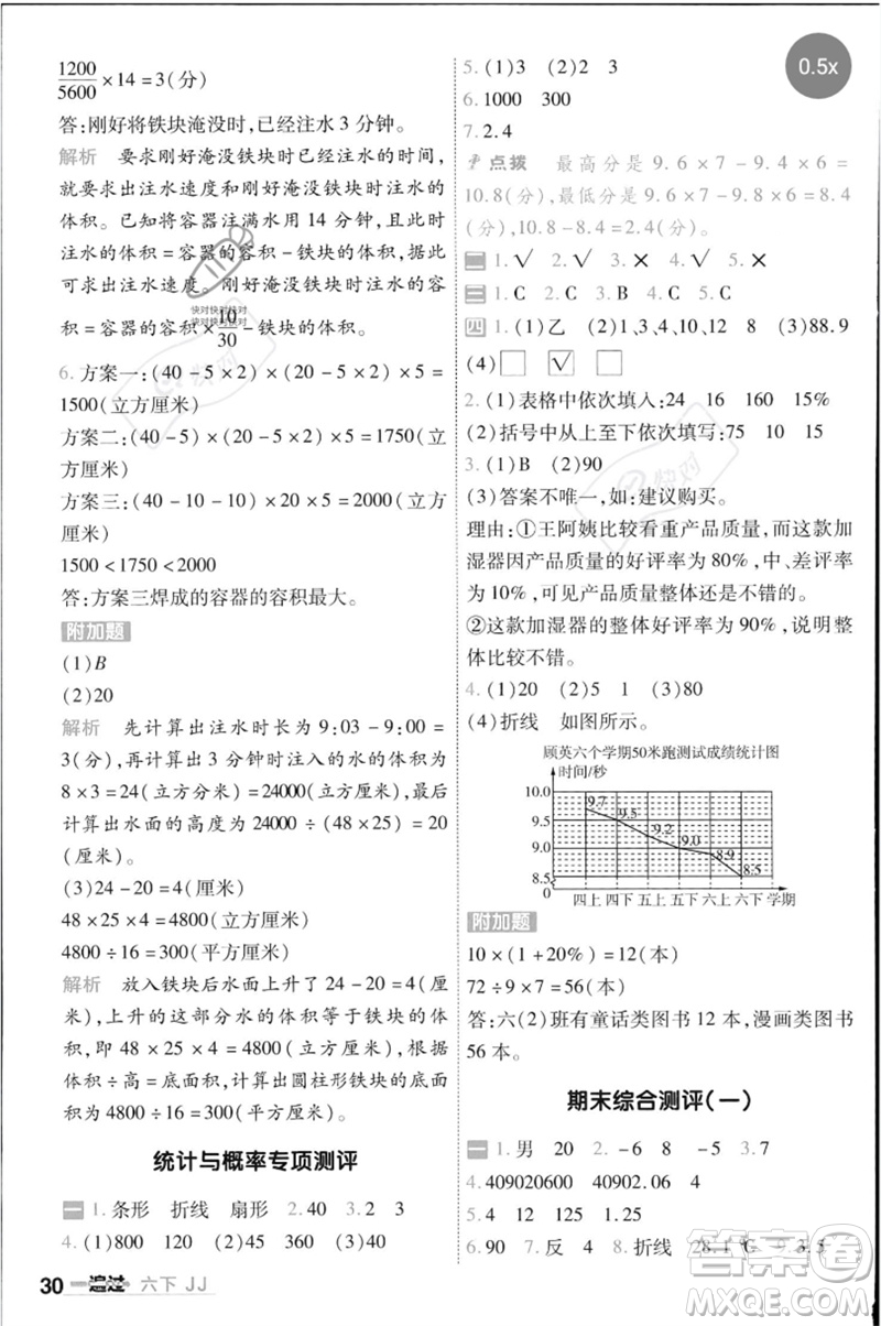 延邊教育出版社2023一遍過六年級(jí)數(shù)學(xué)下冊(cè)冀教版參考答案