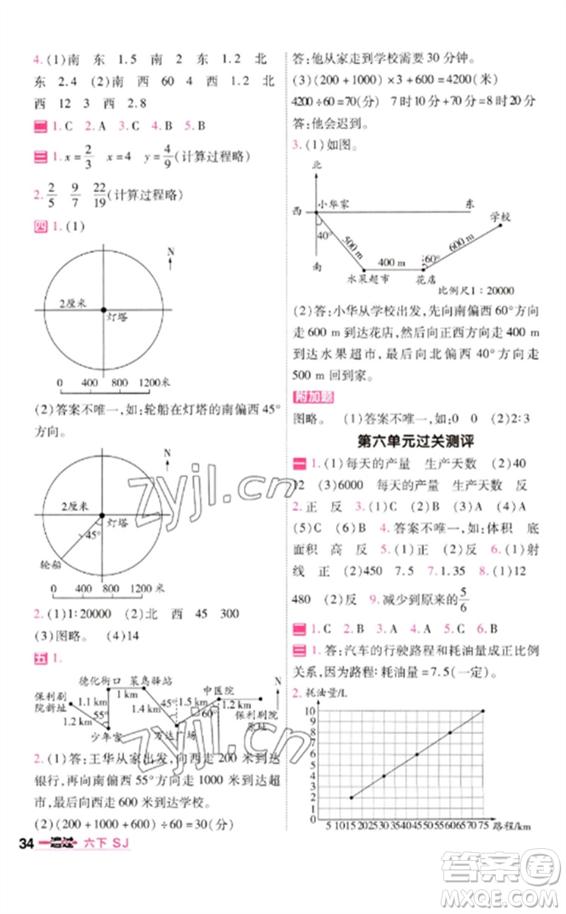 南京師范大學(xué)出版社2023一遍過六年級數(shù)學(xué)下冊蘇教版參考答案
