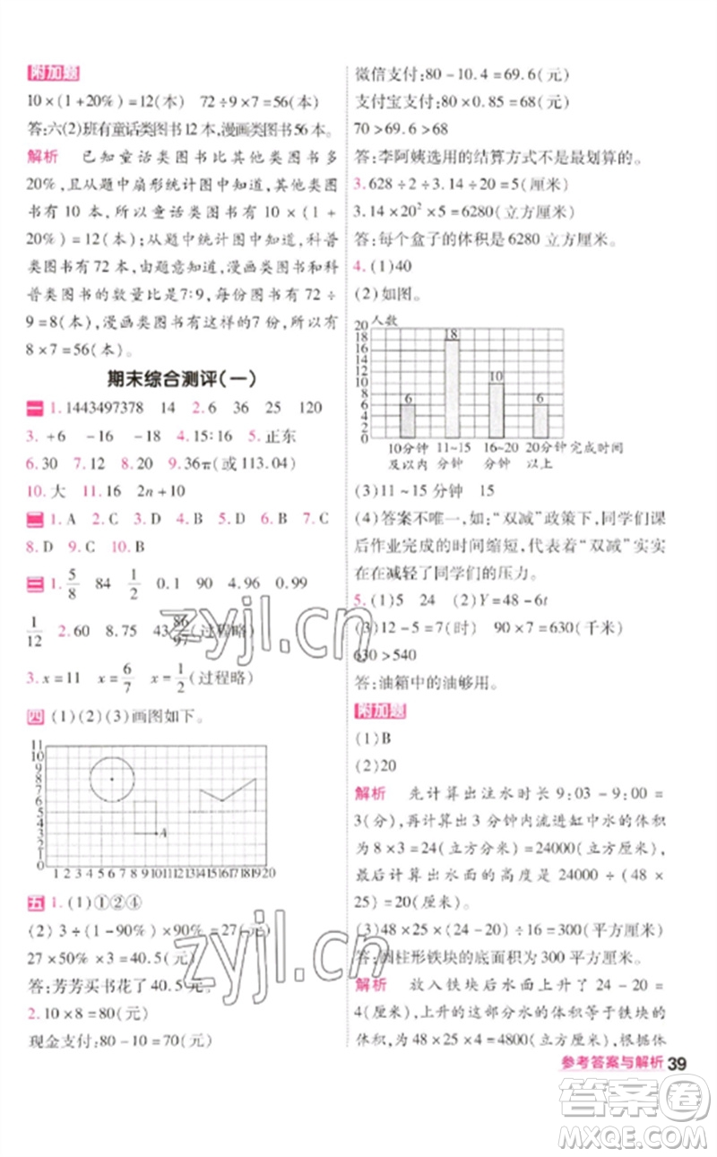 南京師范大學(xué)出版社2023一遍過六年級數(shù)學(xué)下冊蘇教版參考答案