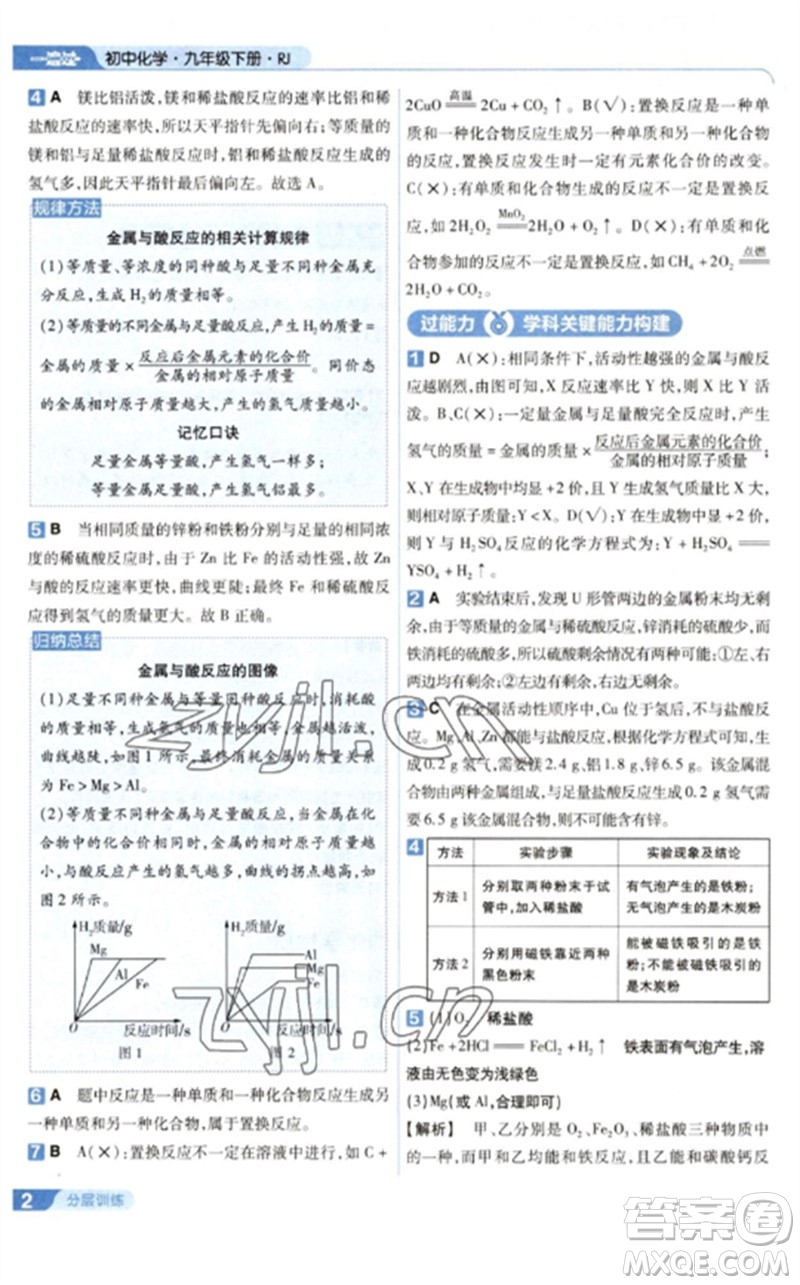 南京師范大學(xué)出版社2023一遍過九年級(jí)化學(xué)下冊(cè)人教版參考答案