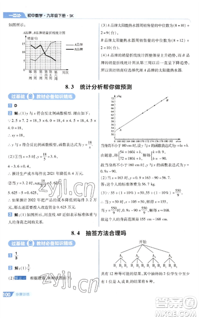 南京師范大學(xué)出版社2023一遍過(guò)九年級(jí)數(shù)學(xué)下冊(cè)蘇科版參考答案