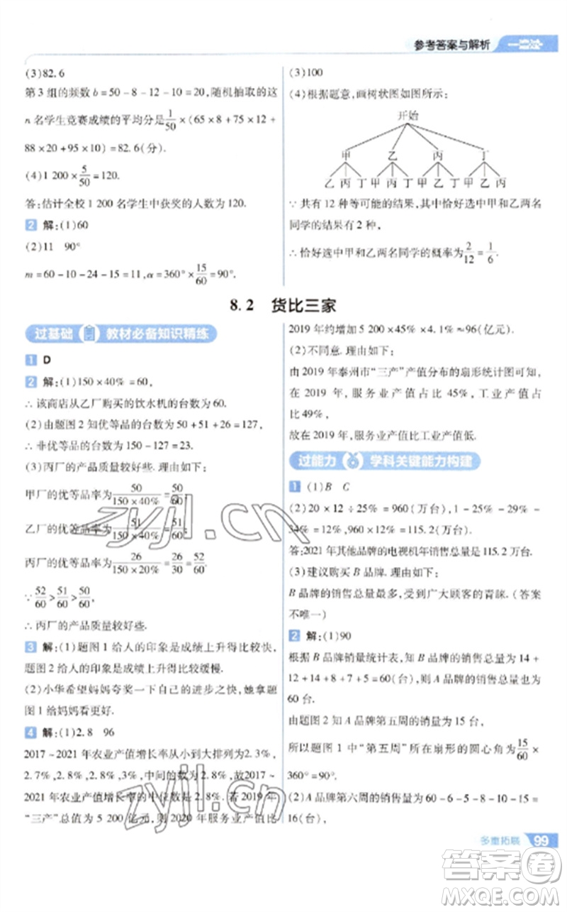 南京師范大學(xué)出版社2023一遍過(guò)九年級(jí)數(shù)學(xué)下冊(cè)蘇科版參考答案