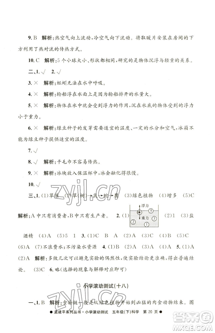 浙江工商大學(xué)出版社2023孟建平小學(xué)滾動(dòng)測(cè)試五年級(jí)下冊(cè)科學(xué)教科版參考答案