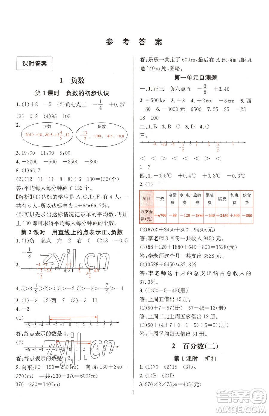 華東師范大學出版社2023華東師大版一課一練六年級下冊數(shù)學人教版A版參考答案