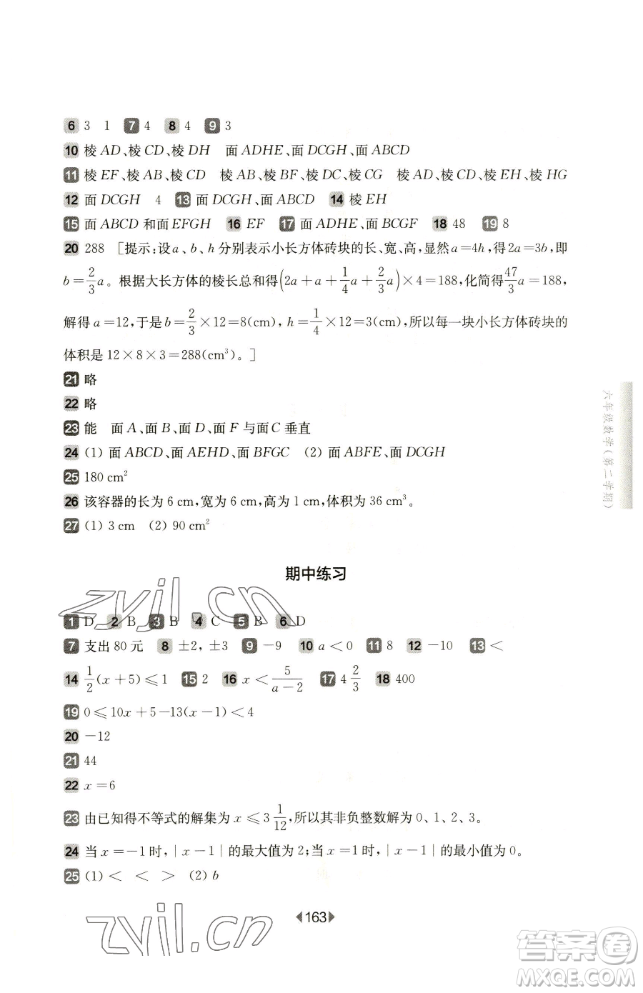 華東師范大學(xué)出版社2023華東師大版一課一練六年級(jí)下冊(cè)數(shù)學(xué)滬教版五四制參考答案