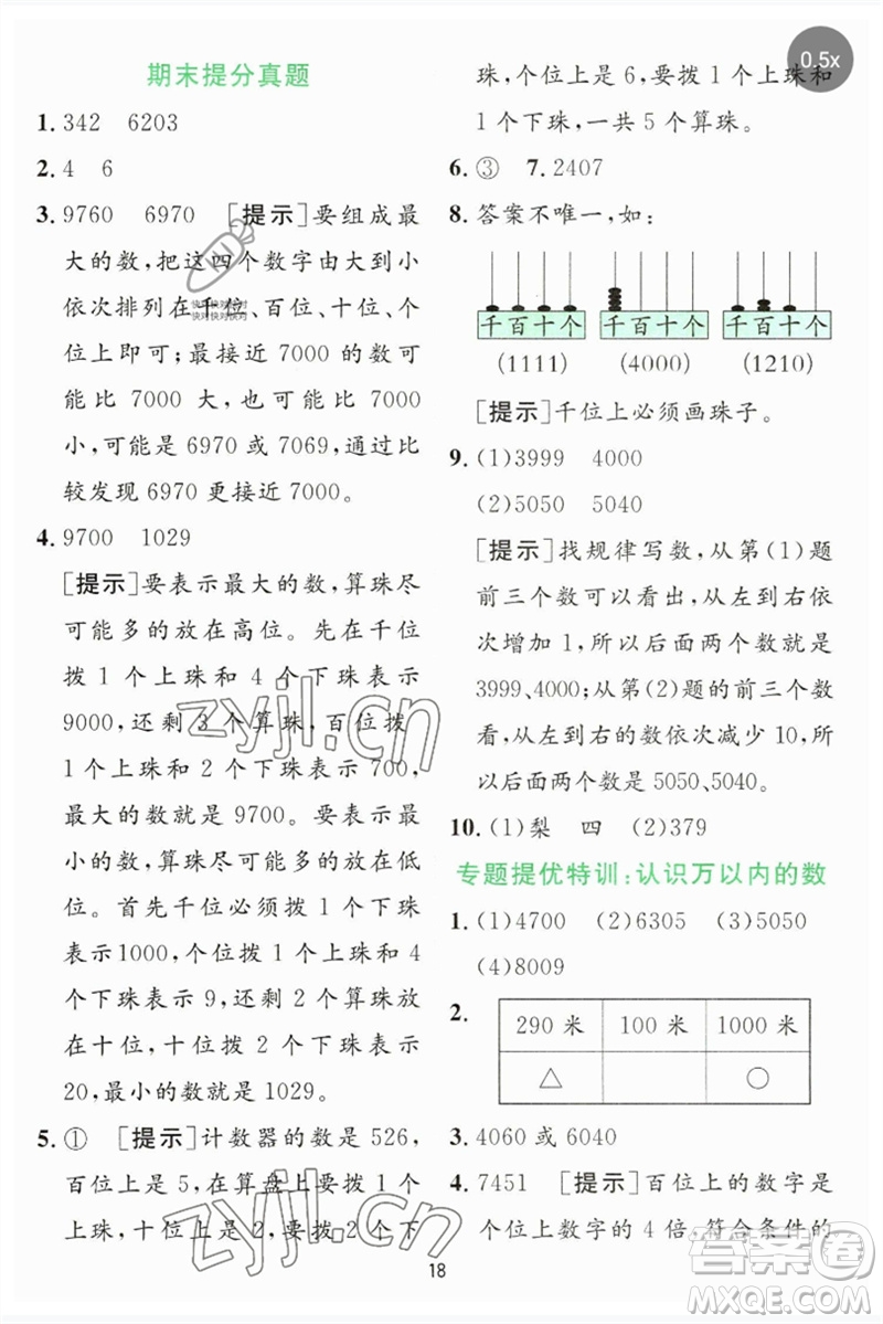 江蘇人民出版社2023實(shí)驗(yàn)班提優(yōu)訓(xùn)練二年級(jí)數(shù)學(xué)下冊(cè)蘇教版參考答案