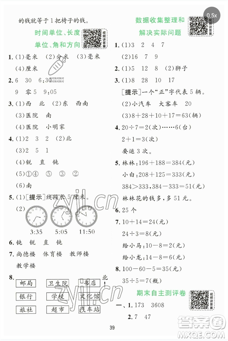 江蘇人民出版社2023實(shí)驗(yàn)班提優(yōu)訓(xùn)練二年級(jí)數(shù)學(xué)下冊(cè)蘇教版參考答案