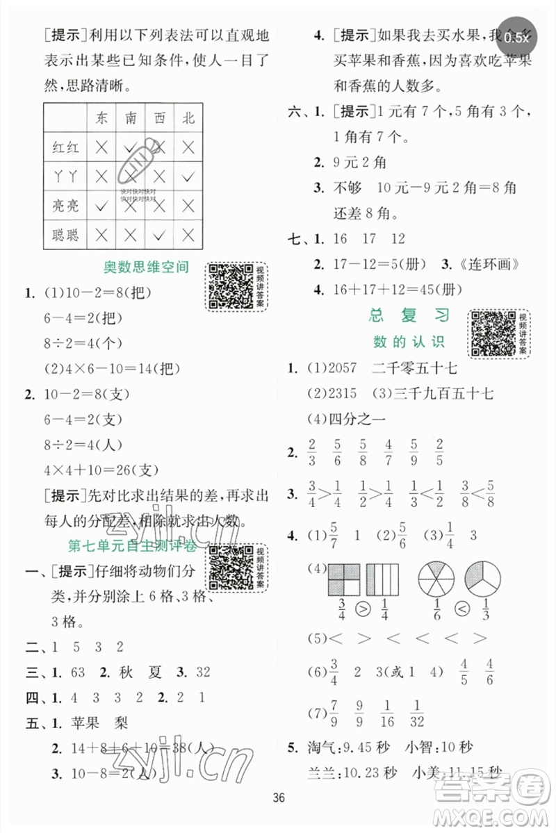 江蘇人民出版社2023實驗班提優(yōu)訓(xùn)練三年級數(shù)學(xué)下冊北師大版參考答案