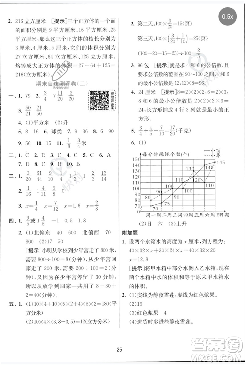江蘇人民出版社2023實(shí)驗(yàn)班提優(yōu)訓(xùn)練五年級(jí)數(shù)學(xué)下冊(cè)人教青島版參考答案