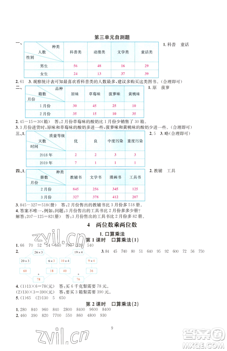 華東師范大學(xué)出版社2023華東師大版一課一練三年級下冊數(shù)學(xué)人教版A版參考答案