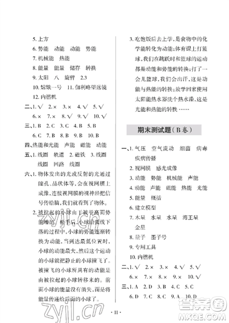 青島出版社2023單元自測試卷六年級科學下冊青島版參考答案