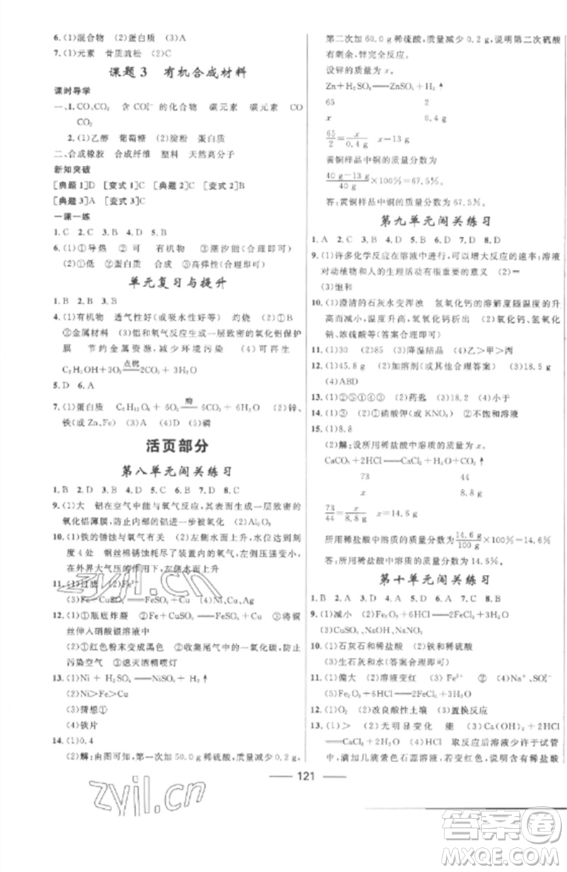 河北少年兒童出版社2023奪冠百分百新導(dǎo)學課時練九年級化學下冊人教版參考答案