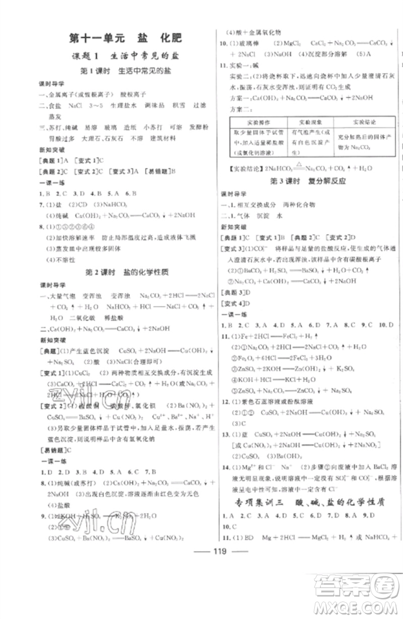 河北少年兒童出版社2023奪冠百分百新導(dǎo)學課時練九年級化學下冊人教版參考答案