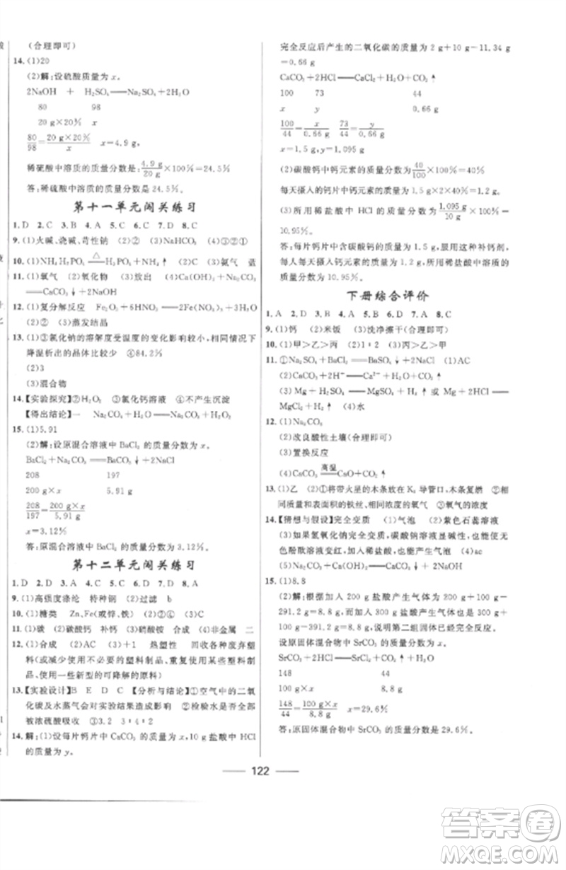 河北少年兒童出版社2023奪冠百分百新導(dǎo)學課時練九年級化學下冊人教版參考答案