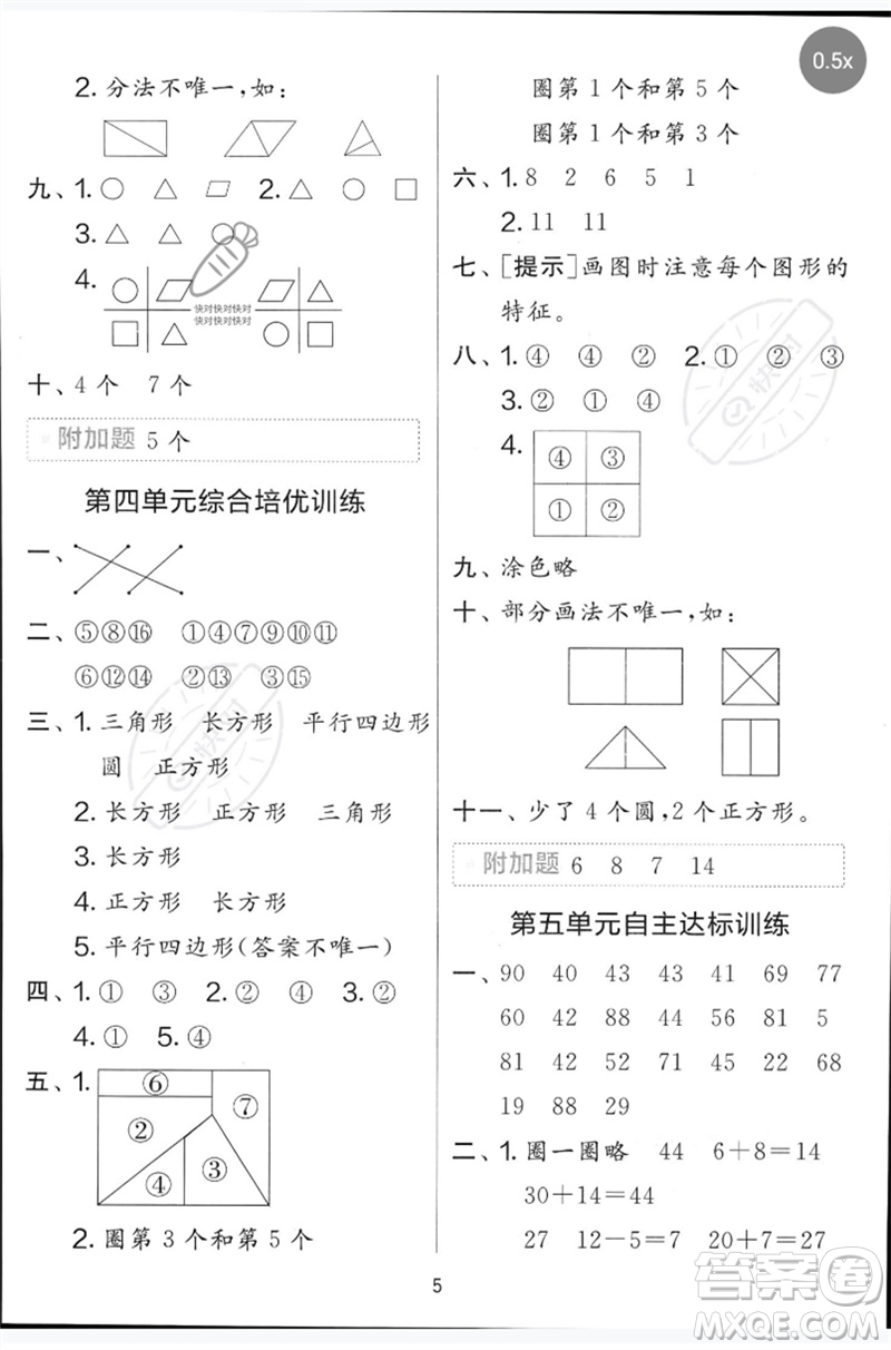 江蘇人民出版社2023春?jiǎn)卧p測(cè)全優(yōu)測(cè)評(píng)卷一年級(jí)數(shù)學(xué)下冊(cè)青島版參考答案