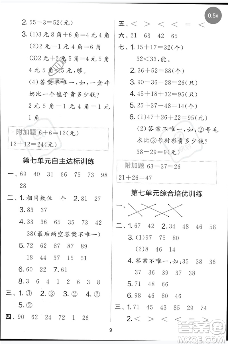 江蘇人民出版社2023春?jiǎn)卧p測(cè)全優(yōu)測(cè)評(píng)卷一年級(jí)數(shù)學(xué)下冊(cè)青島版參考答案