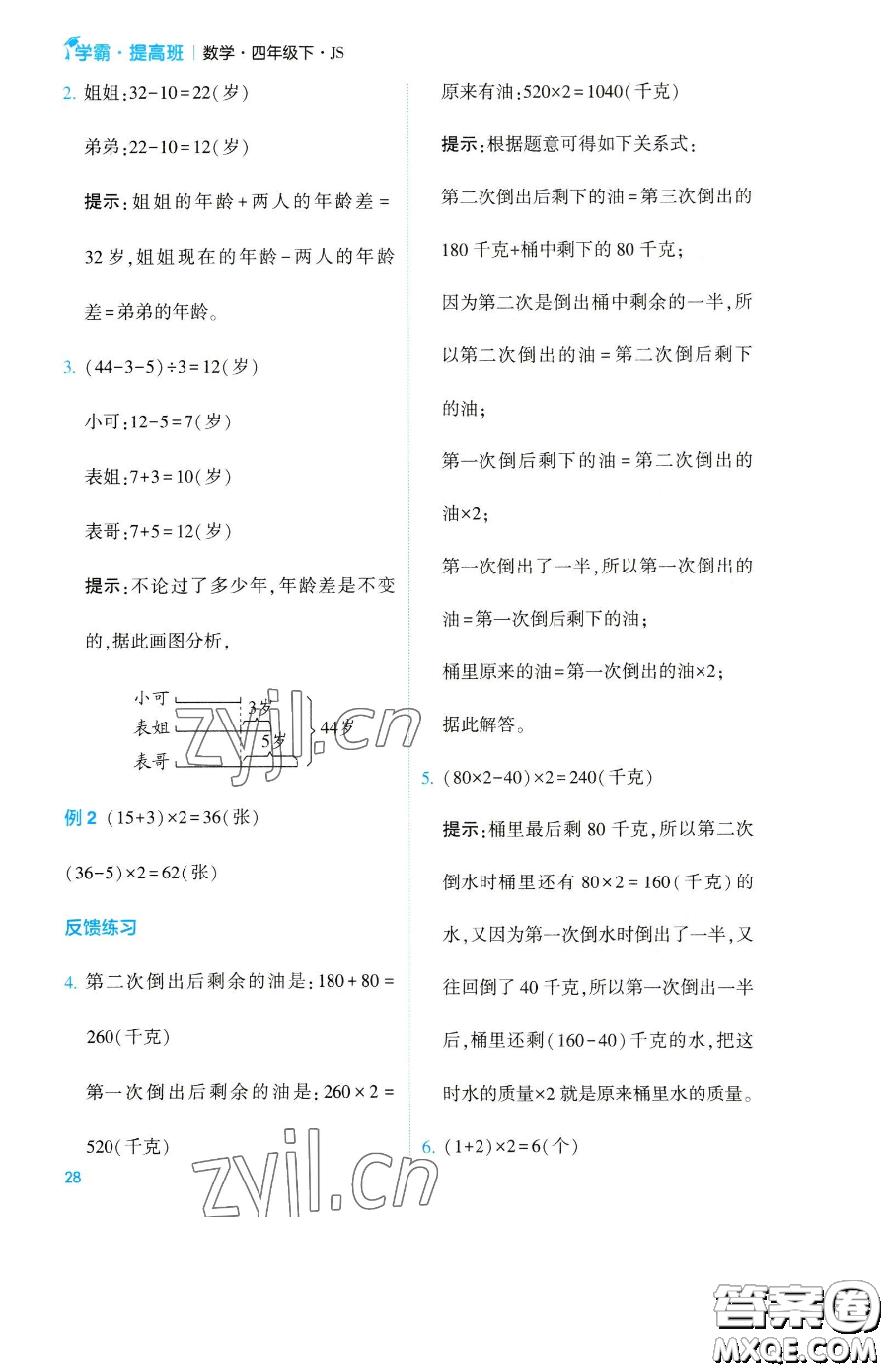 寧夏人民教育出版社2023經(jīng)綸學(xué)典提高班四年級(jí)下冊(cè)數(shù)學(xué)蘇教版江蘇專版參考答案