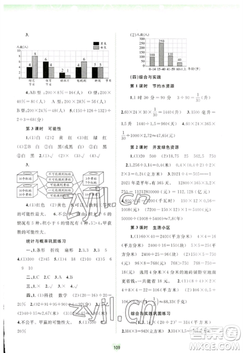 廣西師范大學(xué)出版社2023新課程學(xué)習(xí)與測(cè)評(píng)同步學(xué)習(xí)六年級(jí)數(shù)學(xué)下冊(cè)河北教育版參考答案