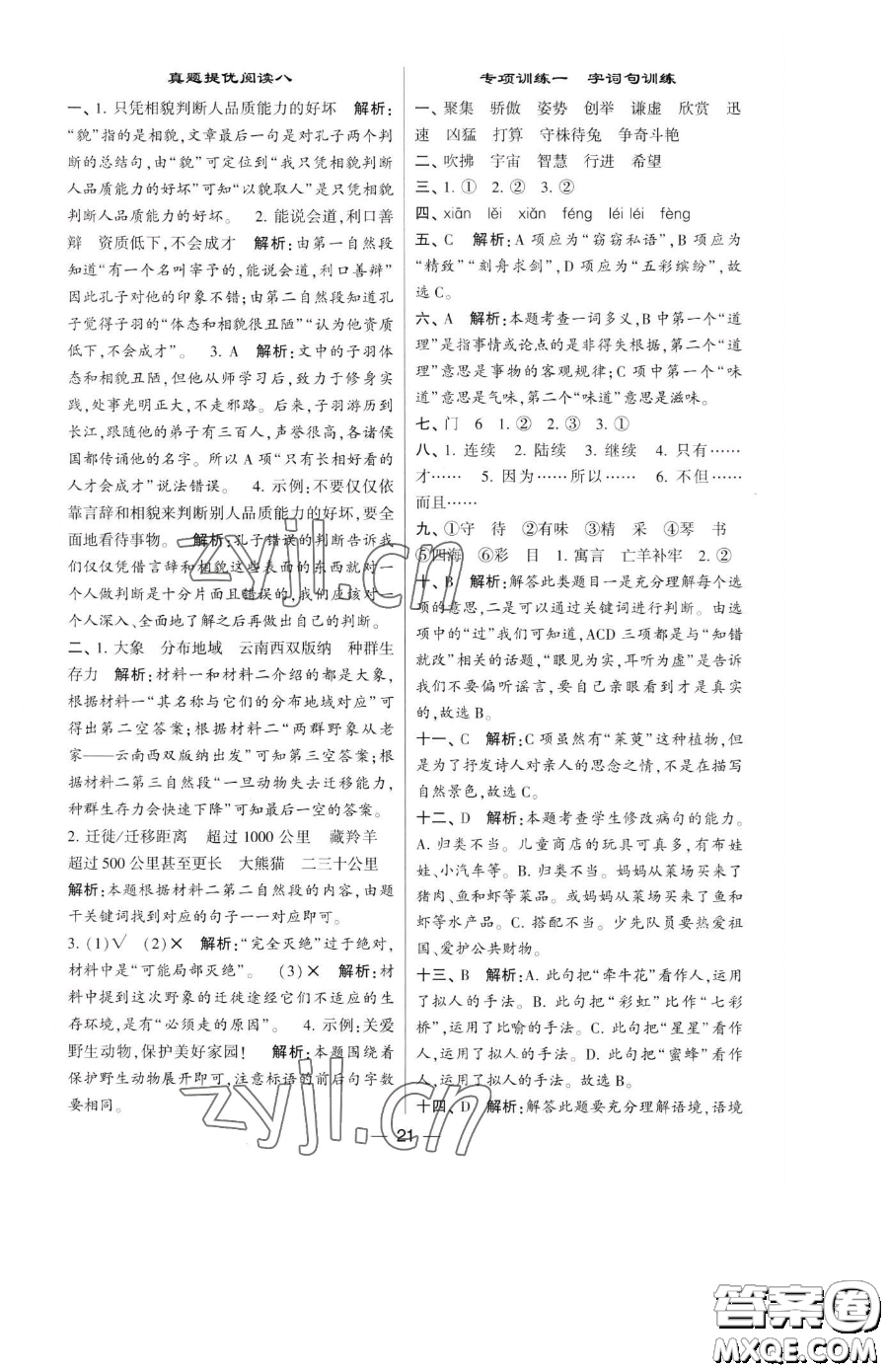 寧夏人民教育出版社2023經(jīng)綸學(xué)典提高班三年級下冊語文人教版參考答案